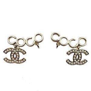 Chanel Gold CoCo CC Pearl Clip on Earrings